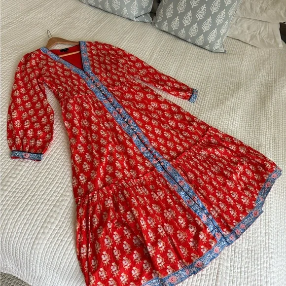 J. Crew Block Print Button Front Tiered MIDI Dress Size 10 - Picture 8 of 9